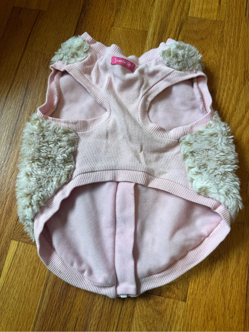 Cozy Faux Fur Pet Vest in Cream and Pink Size Small